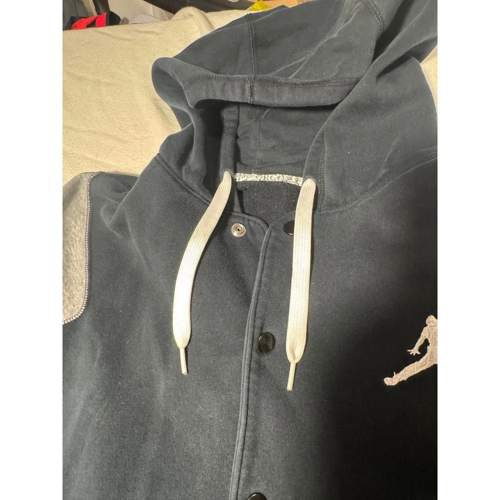 Jordan Mens Hooded Varsity Jacket Black Grey Snap Front Jumpman Fleece XL